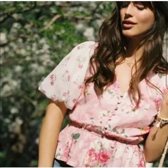 Anthropologie HEMANT & NANDITA FLORAL Romancecore Puff Sleeve BLOUSE - Picture 5 of 6